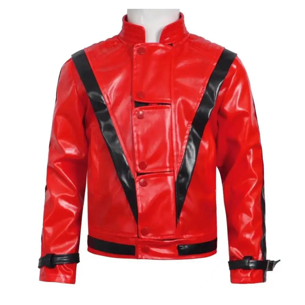 Classic Michael Red Leather Jacket Cosplay Costume Zipper Design Carnival Performance Wear Teen And Adult