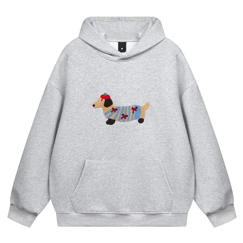 Unisex Hooded Sweatshirt Chinese Style Printed Loose Fit Couple Top Autumn Winter Casual Streetwear Minimalist Pullover