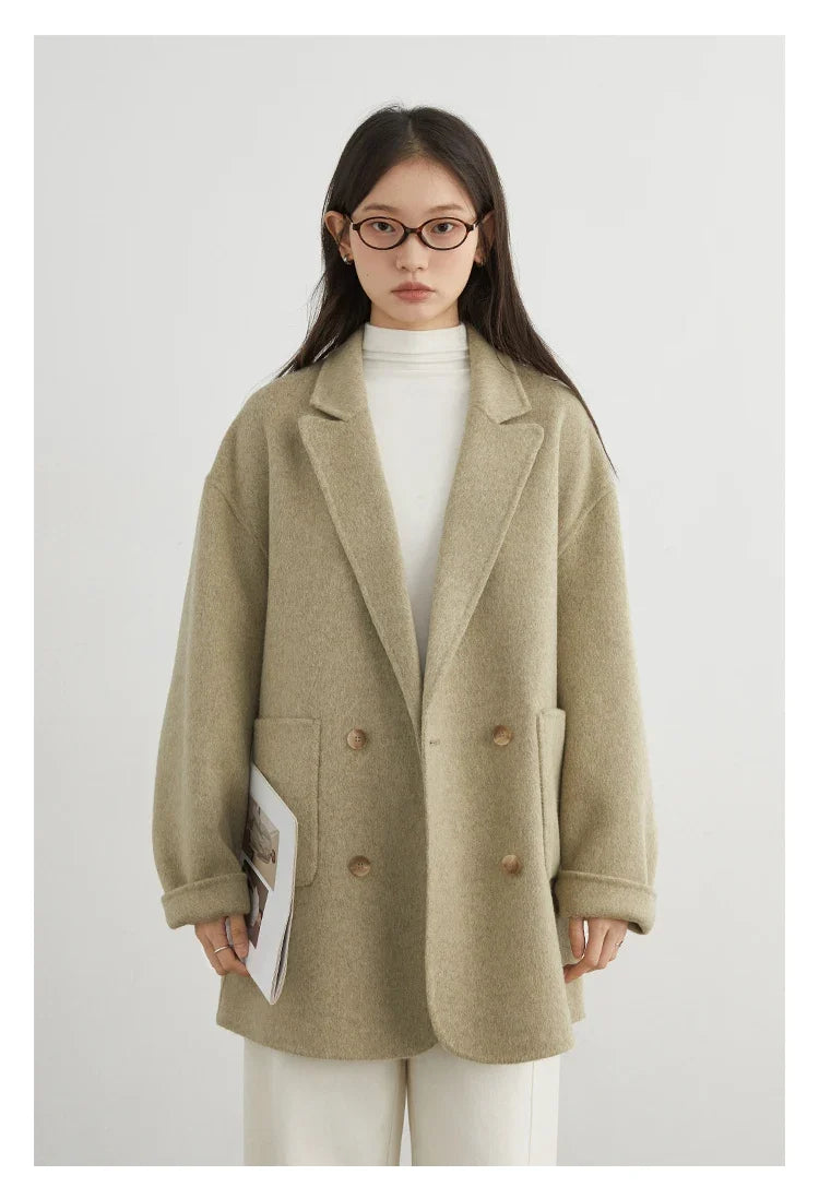 CHIC VEN New Women Woolen Coat Loose Solid Mid-length Double-sided Oversized Office Ladies Jackets Outerwear Autumn Winter 2026