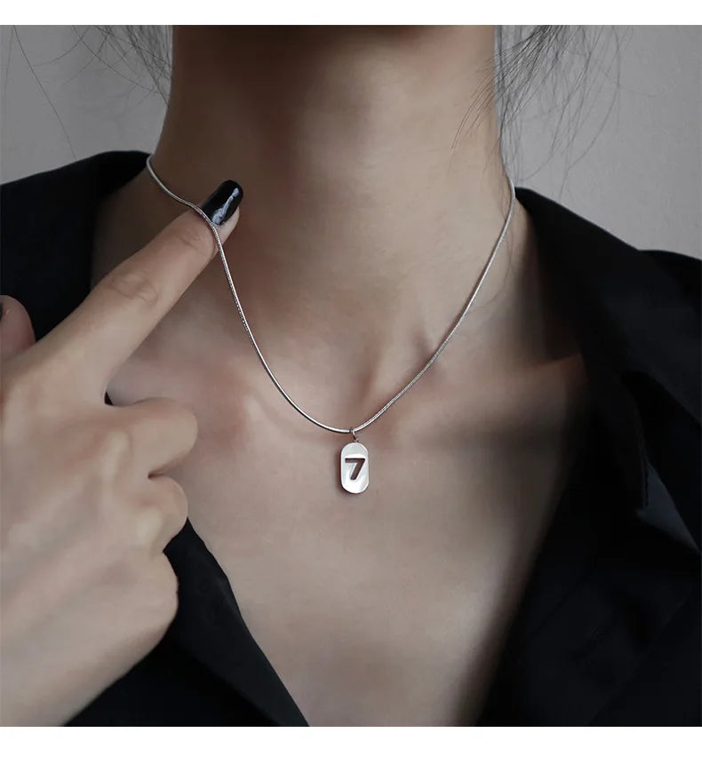 Stainless Steel Angel Number Necklace 0 1 2 3 4 5 6 7 8 9 Rectangle For Women Men Hollow Lucky Number Chain Necklaces Jewelry