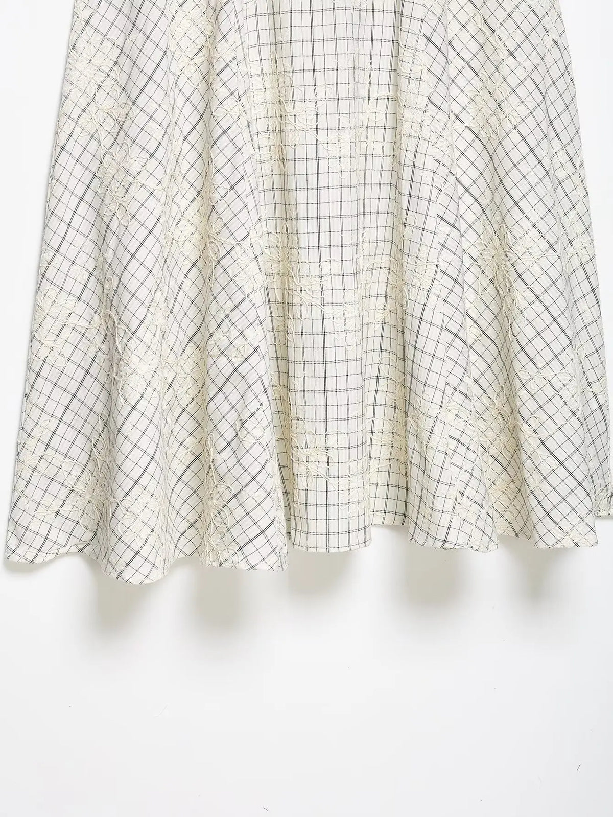 KONDALA Chic Embroidery Plaid Skirt Set Women Trendy 2026 Spring Summer Holidays Casual Set Puff Sleeve Shirts, A-Line Skirts