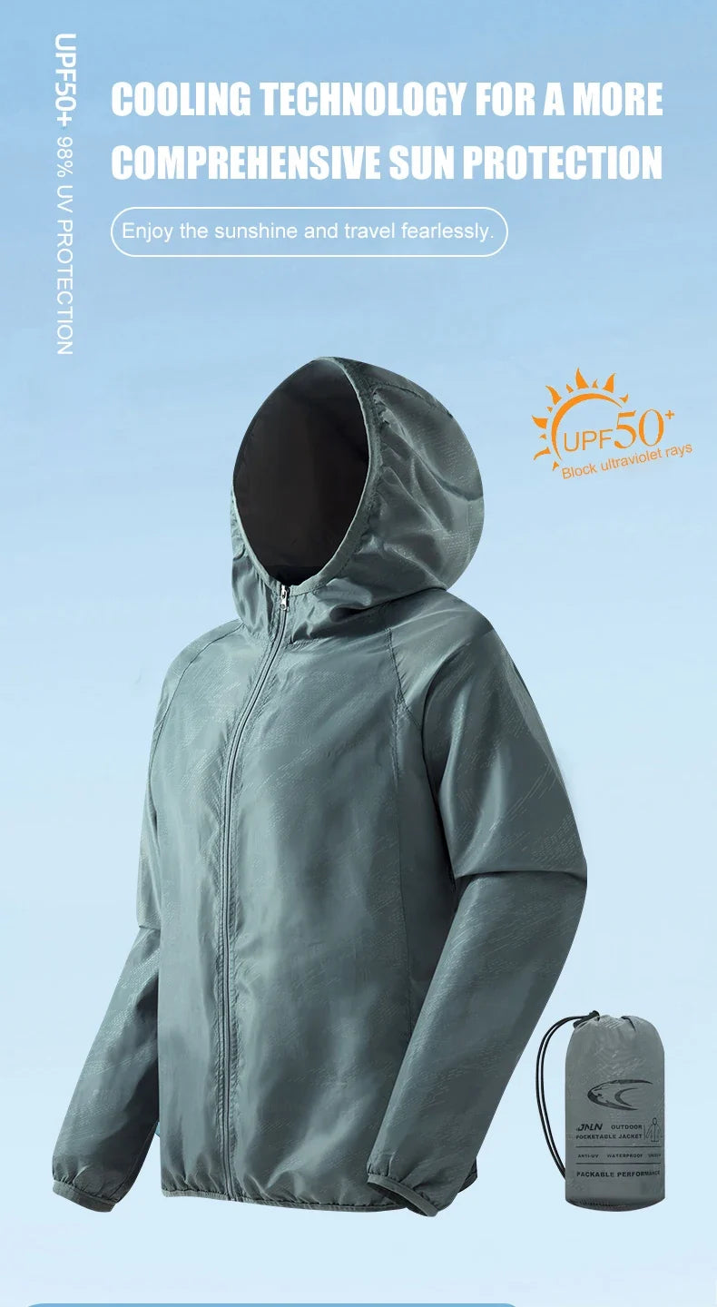 LNGXO Men's Women's Waterproof Hiking Jacket Quick Dry Sun Protection Windbreaker Camping Hunting Climbing Outdoor Rain Coat