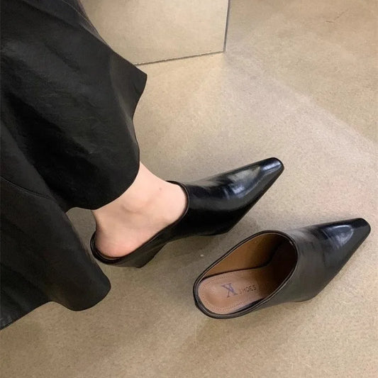 Women's Fashion Baotou Slippers Spring New Pointed Head Deep Mouth Anti-slip Wear-resistant Slip-on Wedge Sandals
