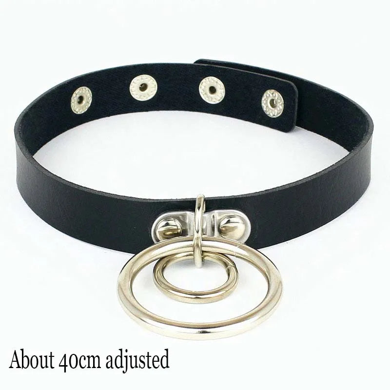 Black PU Leather Punk Choker Collar Necklace with Rivets Gothic Femme Jewelry for Party Club Sexy Goth Pendientes
