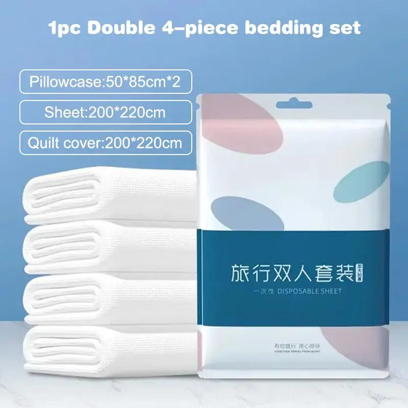 Waterproof Disposable 4 Piece Bedding Set Nonwoven Extra Thick Sheets Duvet Pillow Cover for Hotels Clinic Travel UseHot Sale