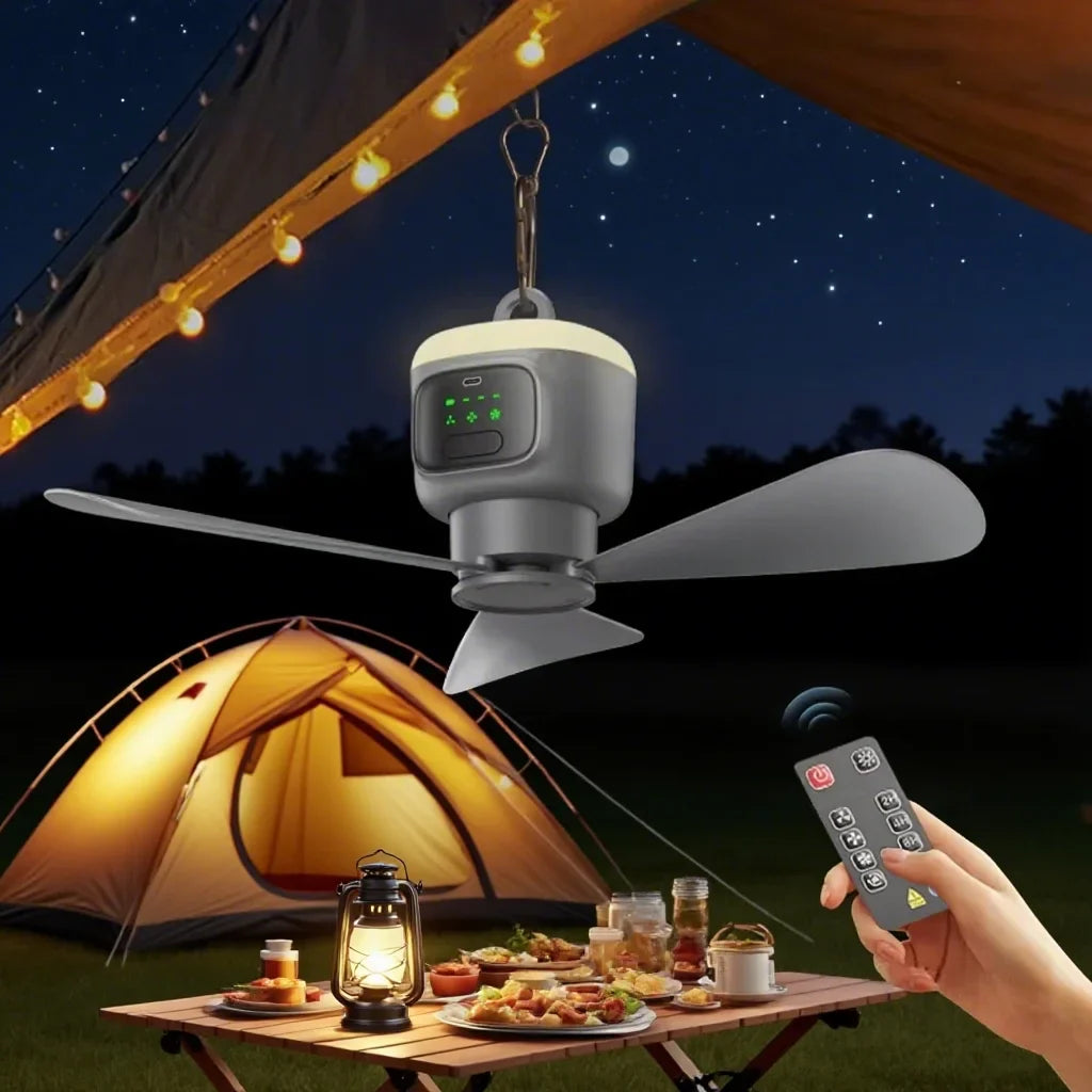 Camping Fan 12000mAh Portable Camping Tent Fan USB Rechargerable Electric Ceiling Air Circulator Fan With Remote Control Light