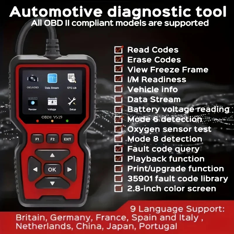 Scanner Code Reader Car Diagnostic Tool Engine Fault Code Reader for Turn V519 OBD2 Scanner Handheld Vehicle Inspection