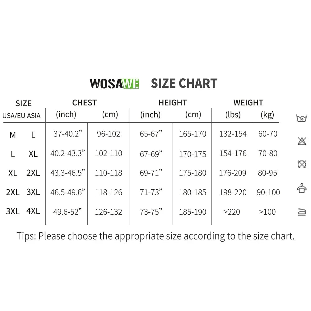 WOSAWE Men Cycling Windbreaker MTB Bicycle Long Sleeve Coat Water Resistant Outdoor Sport Jersey Bike Jacket Cycling Clothing