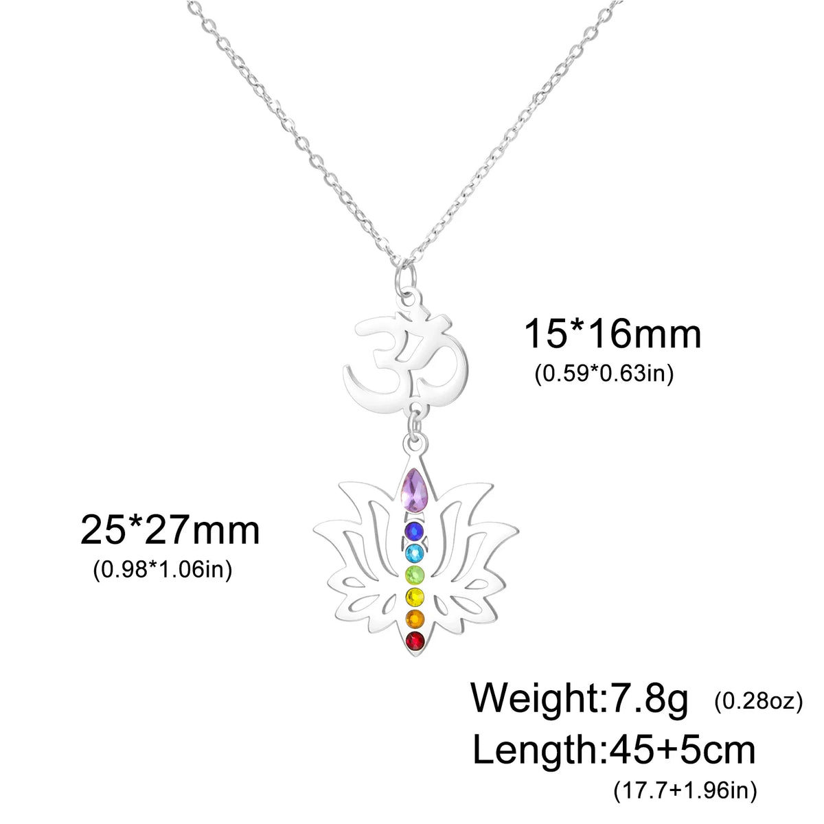 Gold Plated 7 Chakra Lotus Flower Necklace with Om Symbol Spiritual Yoga Jewelry Seven Colorful Zircon Lotus Flower Necklace