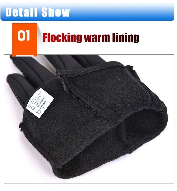 Winter Cycling Gloves Men Women Motorcycle Fleece Sport Zipper Autumn Touch Screen Warm Water-Repellent Windproof Non-slip Glove