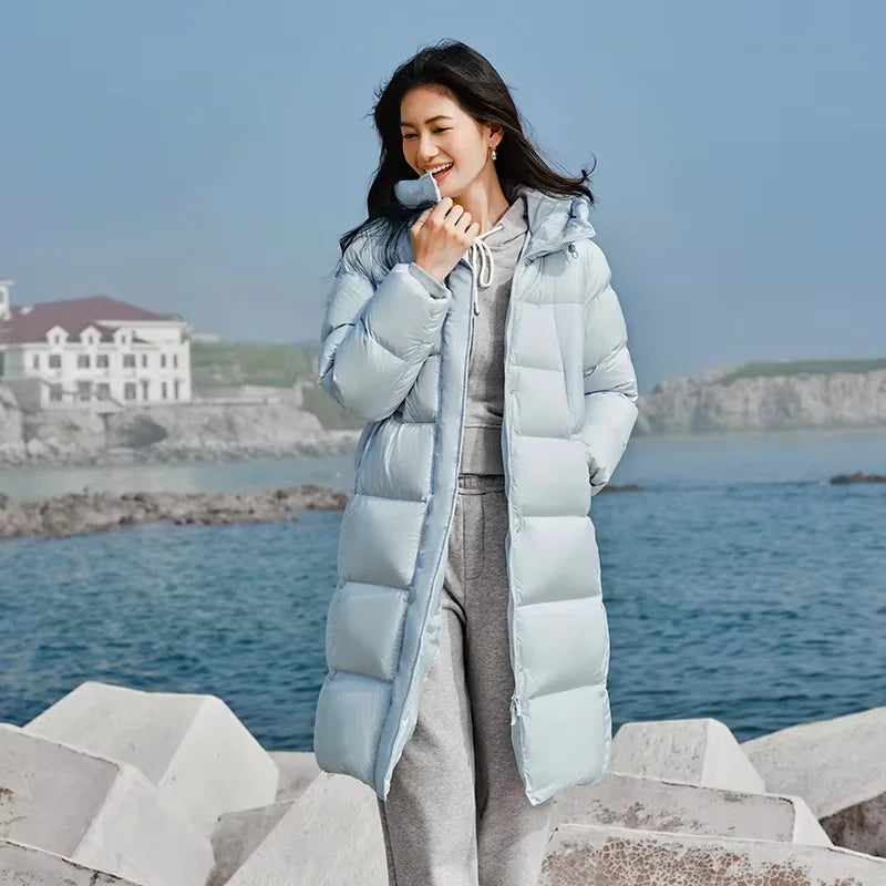 Semir Long Down Jacket Women Waterproof Hooded Coat 2025 Winter New Loose Girls' Jacket Multi-Color Thicken Windbrake Down Coat