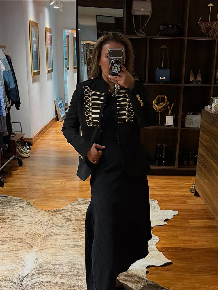 Fashion Black Short Baroque Coat Lady Chic Stand Collar Full Sleeve Single Breasted Cropped Coats 2026 Women Highstreet Jacket