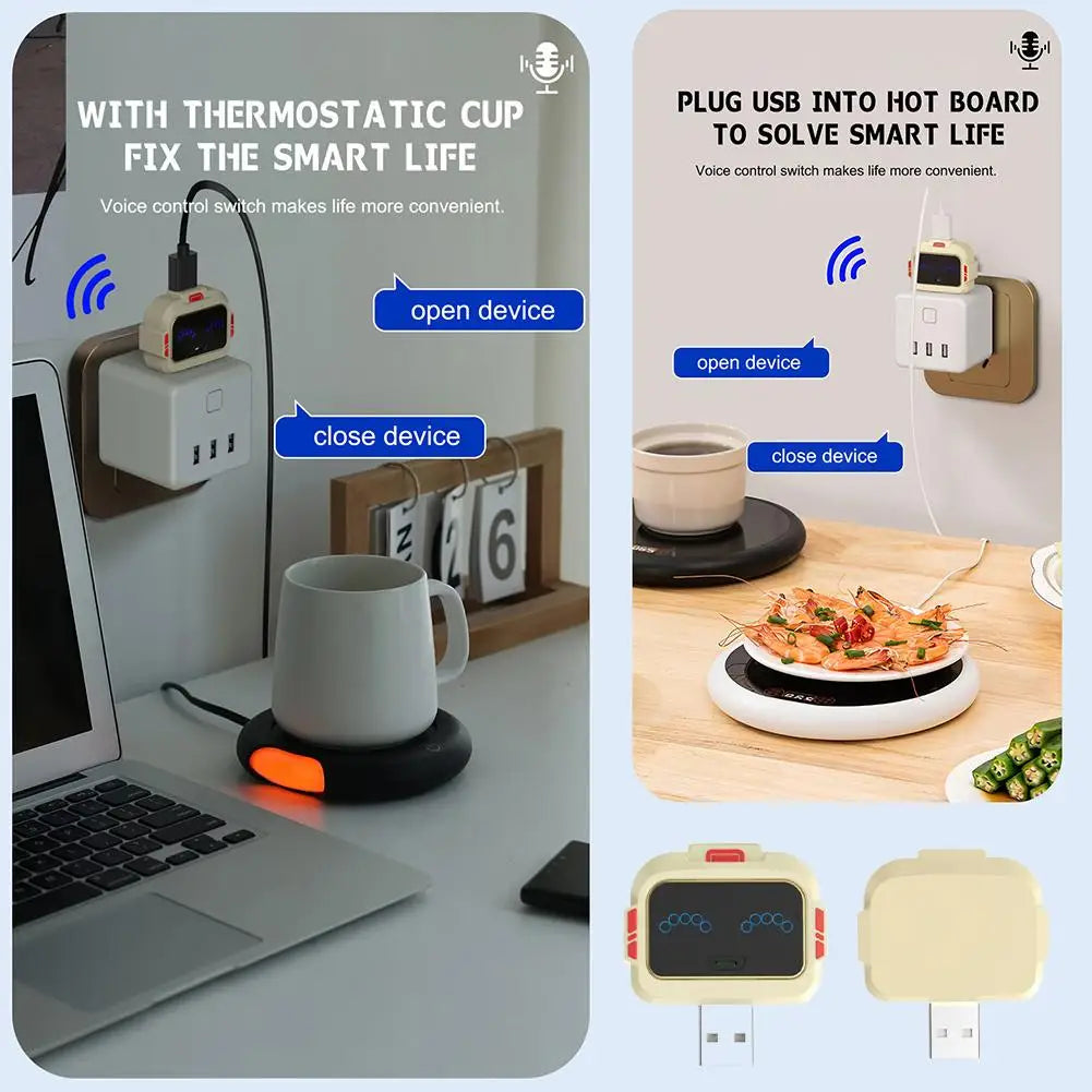 Voice Control Smart USB Socket Converter Lamp Protection Lights Switch Expansion Docking Station -English Voice Control Socket