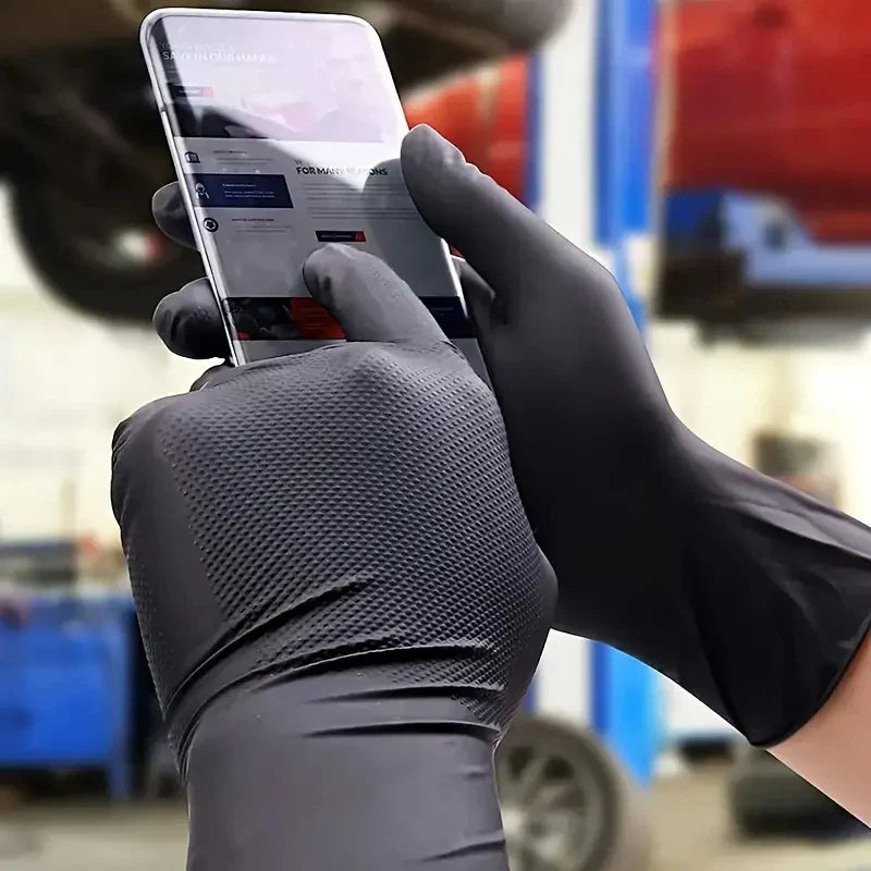 Industrial Black Nitrile Gloves 8mil Heavy Duty Disposable Gloves with Diamond Textured Latex Free Mechanic Tattoo Auto Gloves