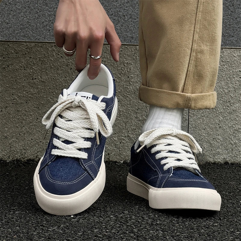 Mens Cowboy canvas Shoes Breathable Trend Mens board Shoes Thick Sole Trend Comfortable student Skateboard Trainers Footwear