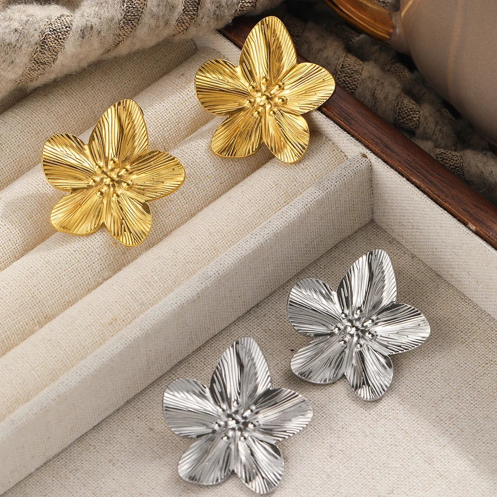 DOTIFI Stainless Steel Exaggerated Large Flower Design Earrings Female Fashion Retro Minimalist Ear Jewelry Party Creative Gifts