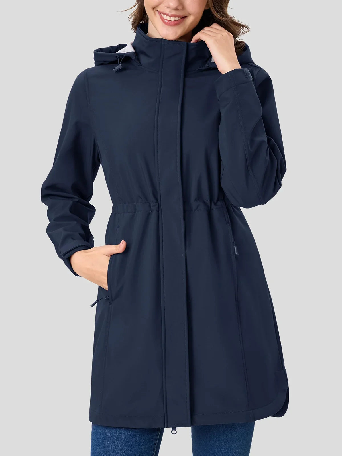 TACVASEN Women's Long Hooded Jacket Fleece Lined Softshell Jacket Waterproof Windproof Hiking Jacket Rain Coat Windbreaker Parka
