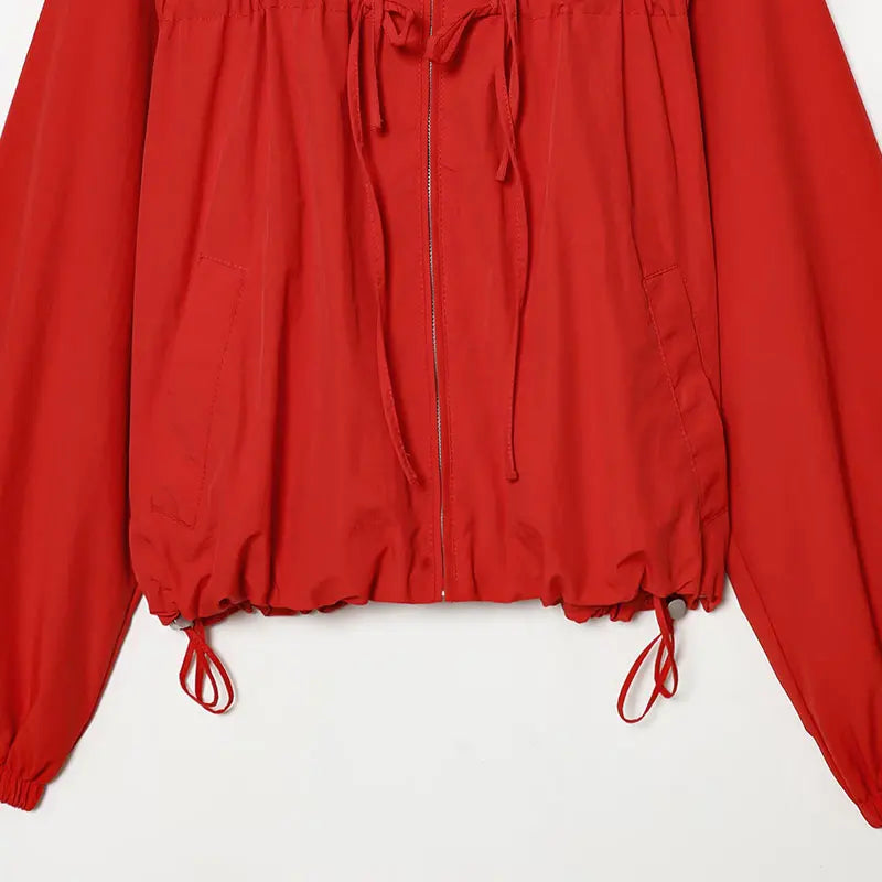 Nlzgmsj 2026 Spring Casual Hoodie Red Jackets Women Long Sleeve Zipper Short Coats Fashion Y2K Girl Outwears