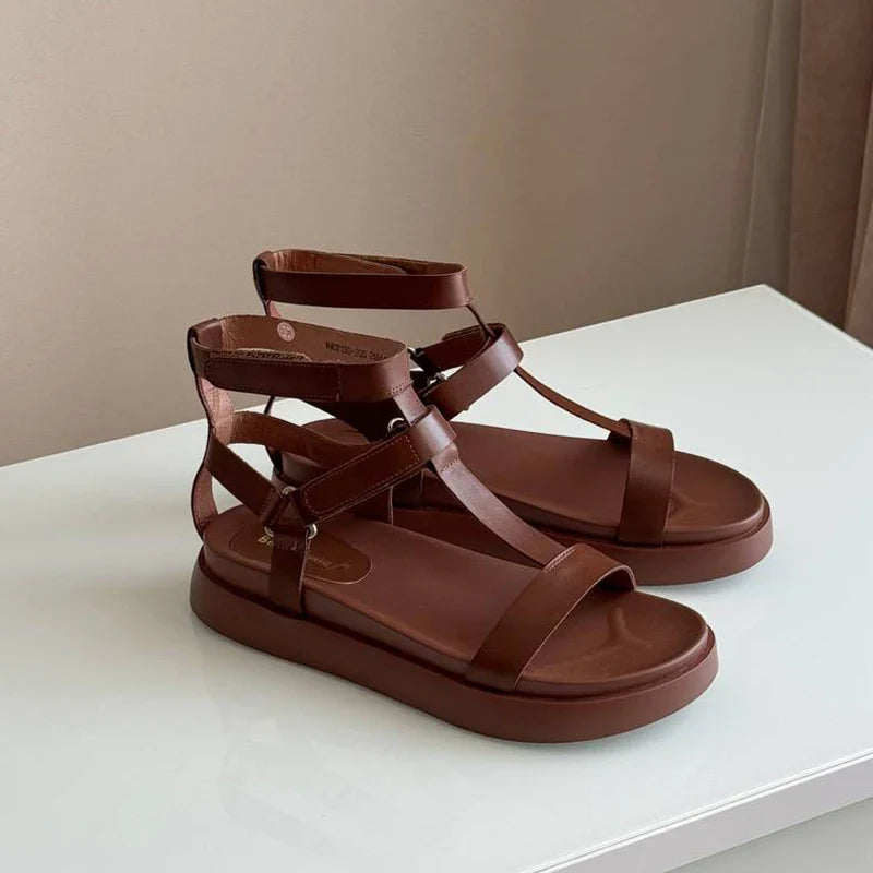BeauToday Summer Gladiator Sandals Women Calfskin Leather Open Toe T-bar Strap Hook & Loop  Summer Ladies Shoes Handmade 07130