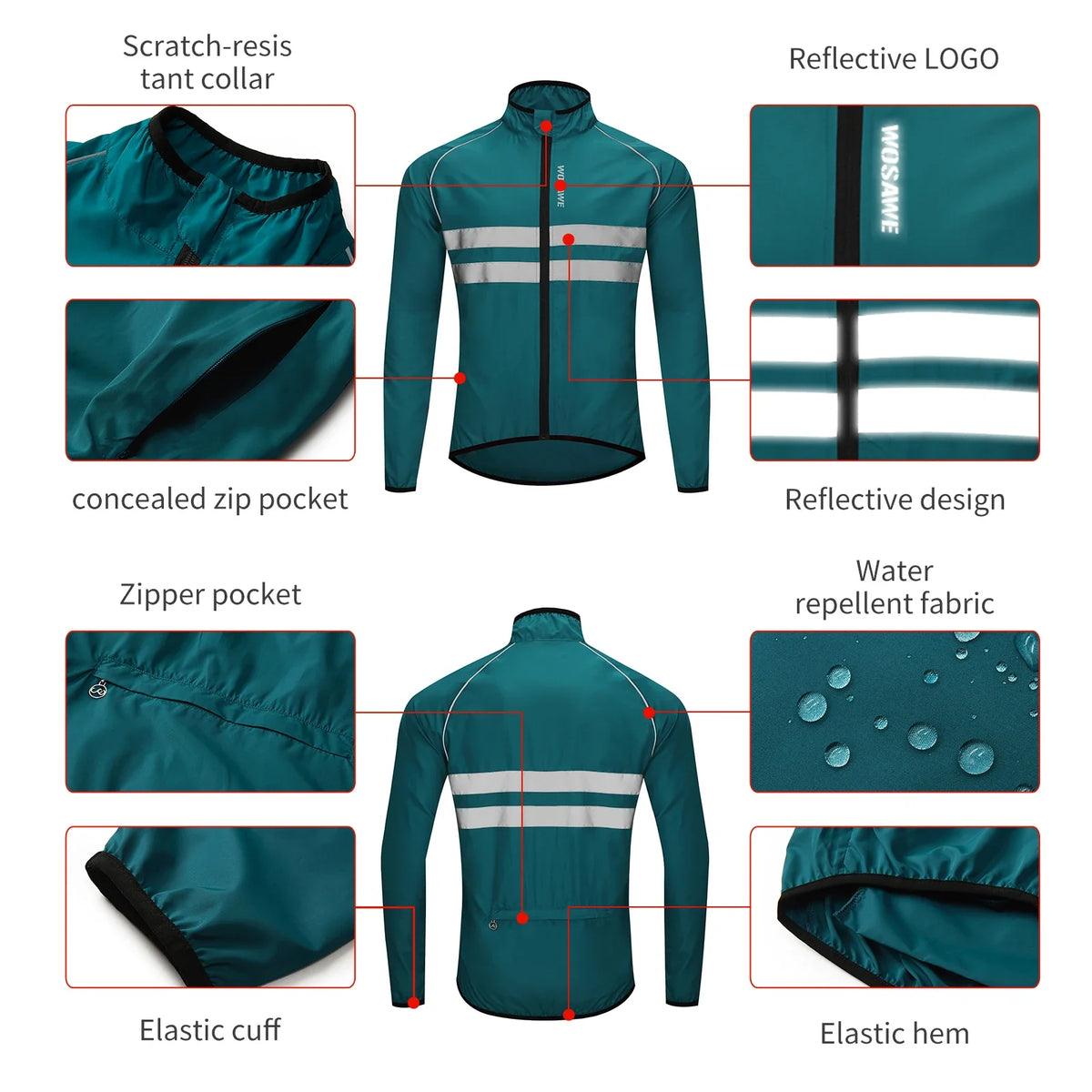 WOSAWE Men Cycling Windbreaker MTB Bicycle Long Sleeve Coat Water Resistant Outdoor Sport Jersey Bike Jacket Cycling Clothing