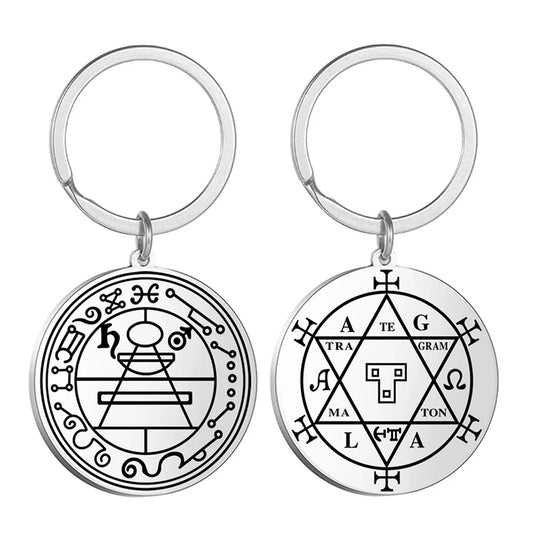Dawapara Protection Secret Seal of Solomon Pendant Keychain Witchcraft Hexagram Wealth Fortune Amulet Stainless Steel Jewelry