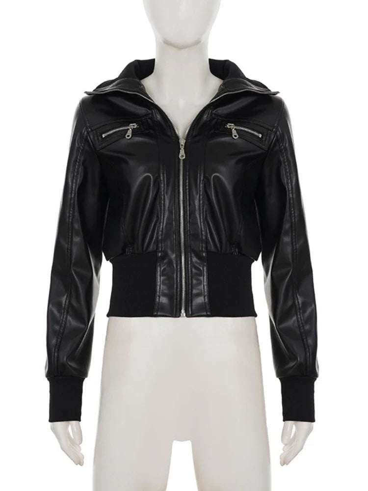 AltGoth Amercian Vintage Pu Leather Jacket Women Streetwear Harajuku Grunge Emo Alternative Grunge Zipper Casual Coats Female