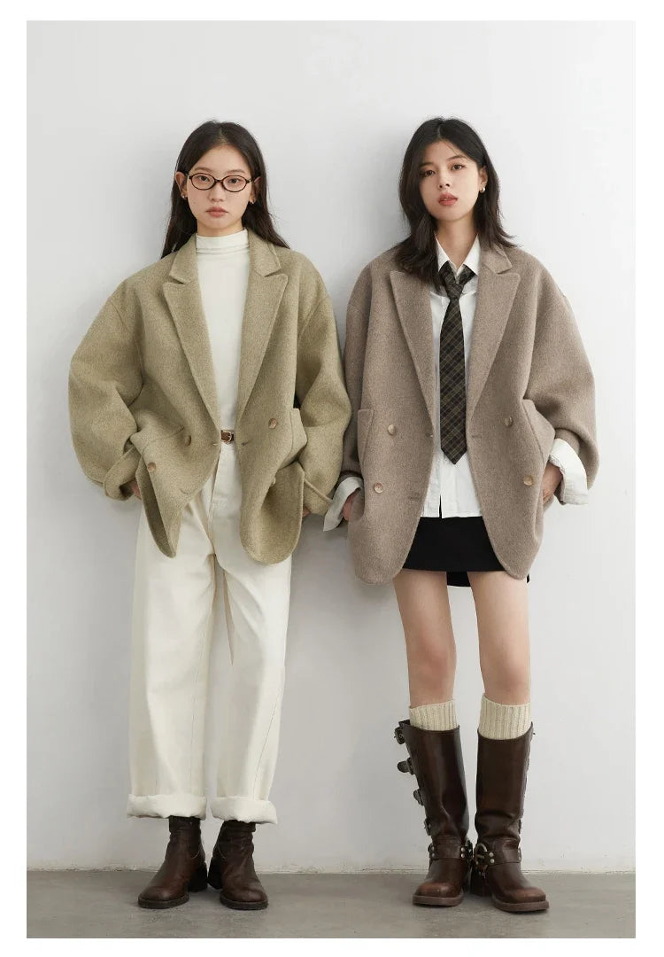 CHIC VEN New Women Woolen Coat Loose Solid Mid-length Double-sided Oversized Office Ladies Jackets Outerwear Autumn Winter 2026