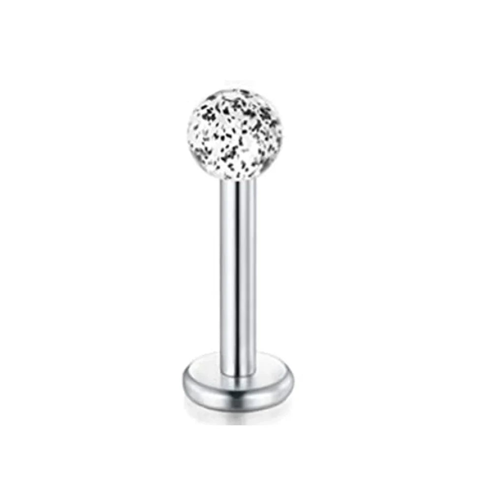 WKOUD 16G Stainless Steel Lip Labret Piercing Crystal Ball Monroe Lip Stud Helix Tragus Conch Piercing Cartilage Earrings Black
