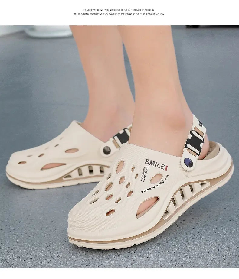 2026 New Men's Holes oes Summer Thi Bot Anti-Slip Driving Beach Slippers Spor Casual EVA Injection Moulding Footwear