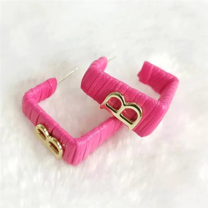 28 Colors Zebra Pu Leather Square Hoop Earrings For Women Fashion Jewelry Letter Alphabet Geometric Stripe Pendientes Mujer