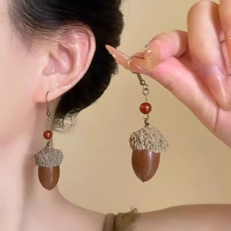 1Pair Vintage Wooden Plant Earring For Women Creative Natural Plant Dried Fruits Drop Earrings Ethnic Jewelry