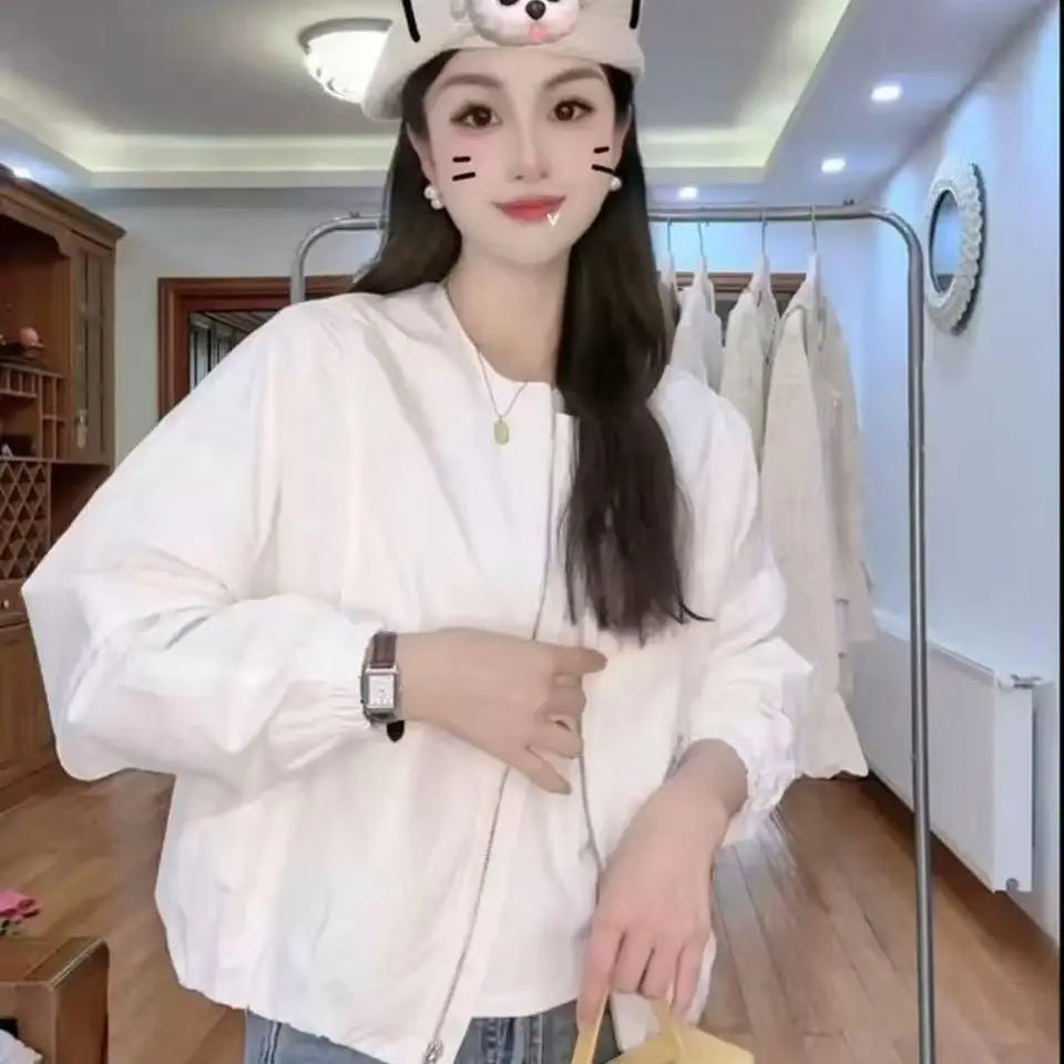 Korean Version Simple Women's Round Neck Solid Color Short Coat 2026 Spring New Female Casual Loose Jacket Joker Little Overwear