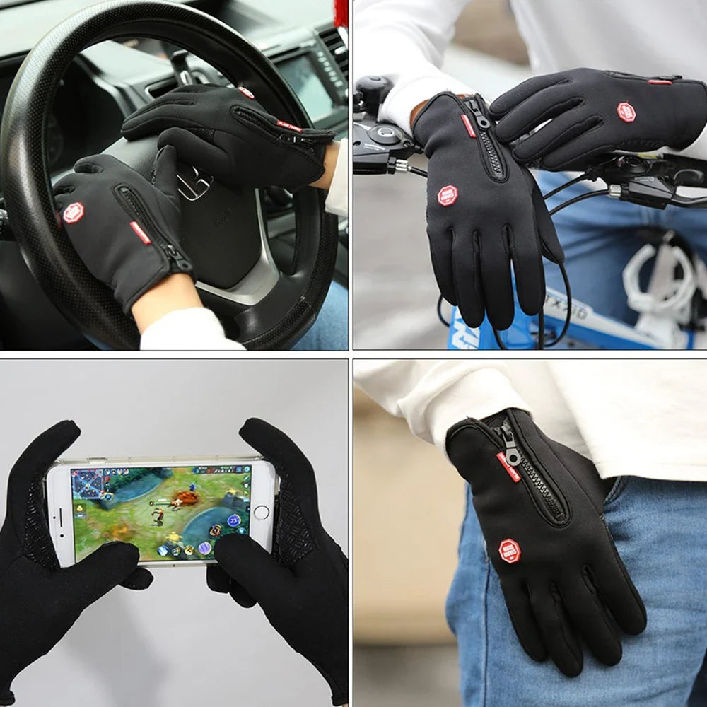 Winter Cycling Gloves Men Women Motorcycle Fleece Sport Zipper Autumn Touch Screen Warm Water-Repellent Windproof Non-slip Glove