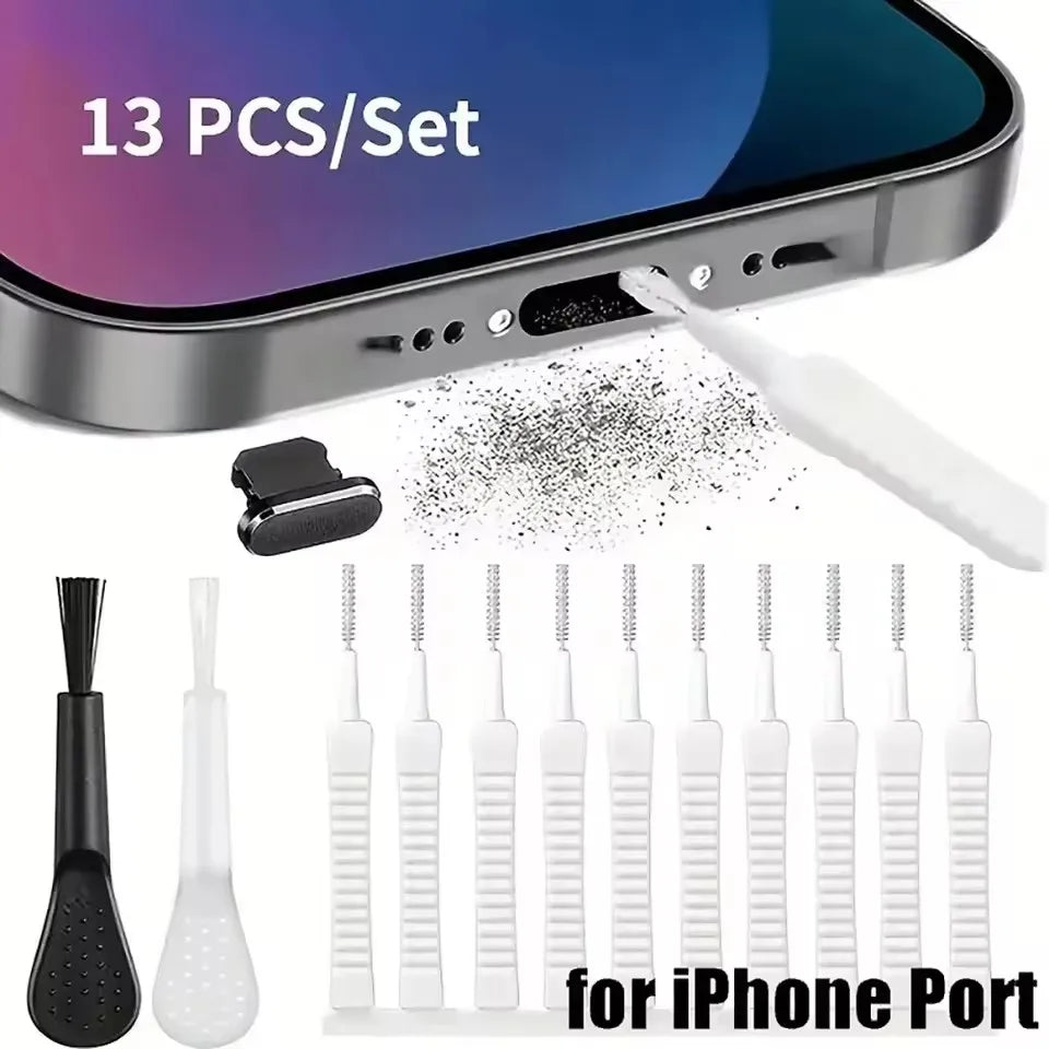 10/1Pcs Cell Phone Charging Port Dust Plug with Cleaning Brush for iPhone 15 Pro Max Plus Samsung Xiaomi iOS Type C Cleaner Set