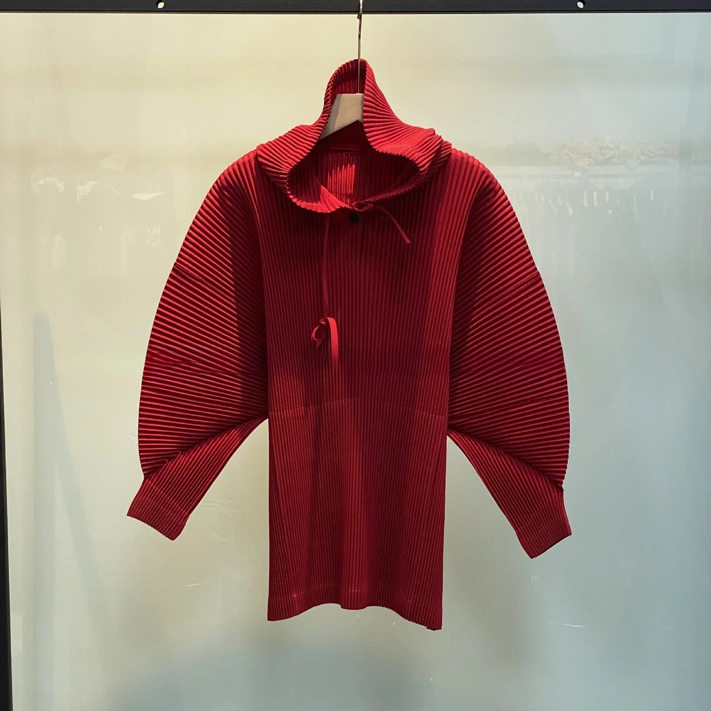 Miyake Pleated Sweatshirt Pit Stripe Zipper Standing Collar Jacket Women 2025 New Casual Pullover Hundred Pleat Skinny Tops