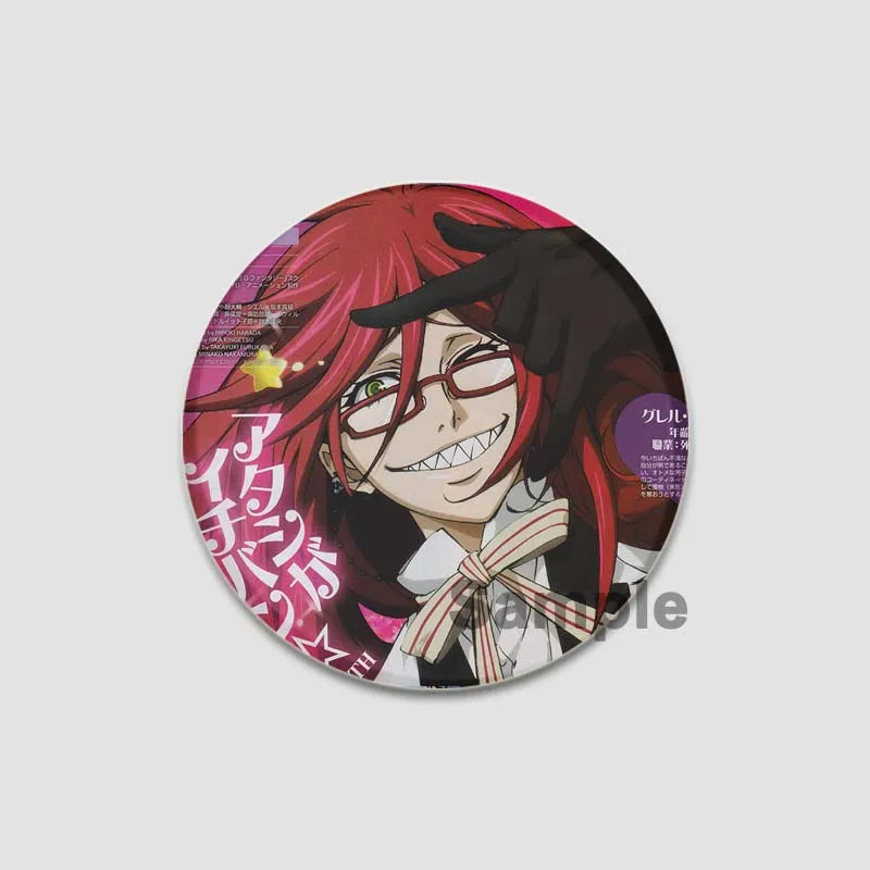 58MM Cartoon Comics Black Butler Creative DIY Badge Tinplate Plastic Pins Button Brooches for Backpack Accessories Jewelry Gifts
