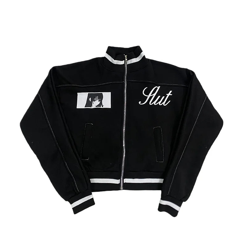 Korean Cartoon Long Sleeved Baseball Jacket for Girls Kawaii Street Jacket Personalized Zipper Cardigan Anime Autumn