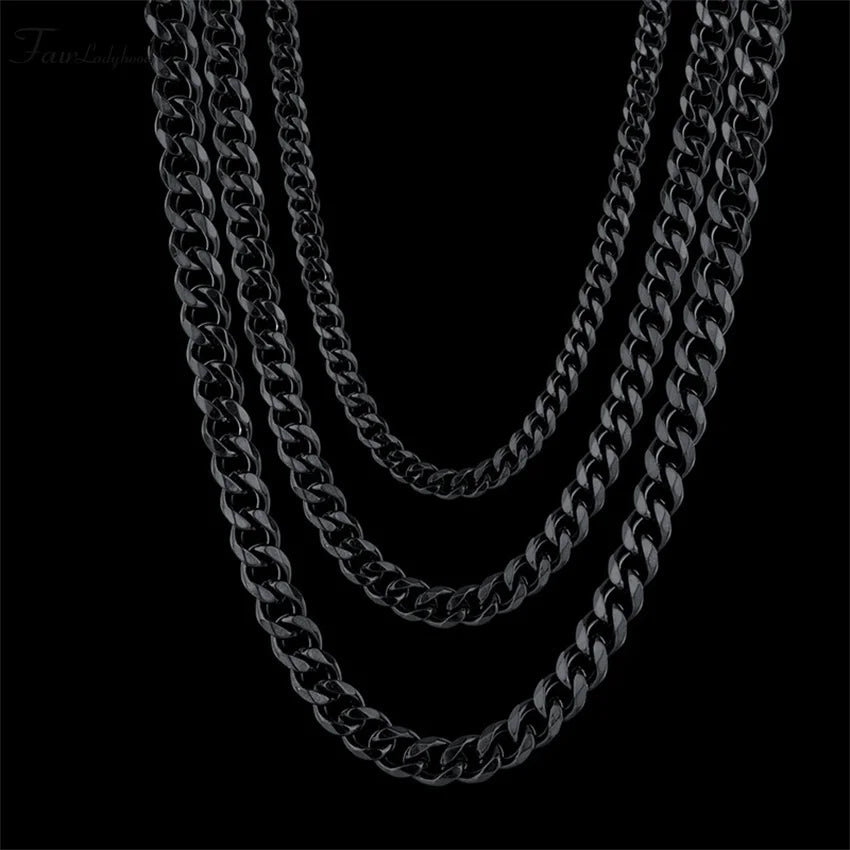 1 piece Size 3.6mm-9mm Men's Necklace Stainless Steel Cuban Link Chain Bracelet Necklace Steel Color Male Jewelry