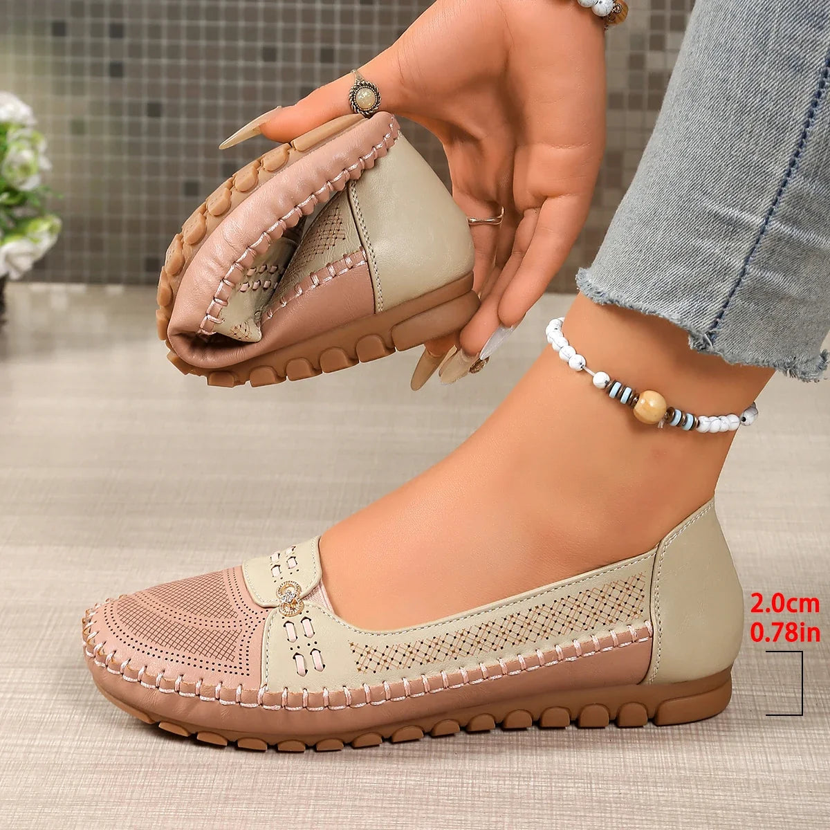 goreyodoly Women Slip On Loafers Wide Fit Comfortable Flats Lightweight Breathable Colorblock Shoes Chain Detail Durable Rubber