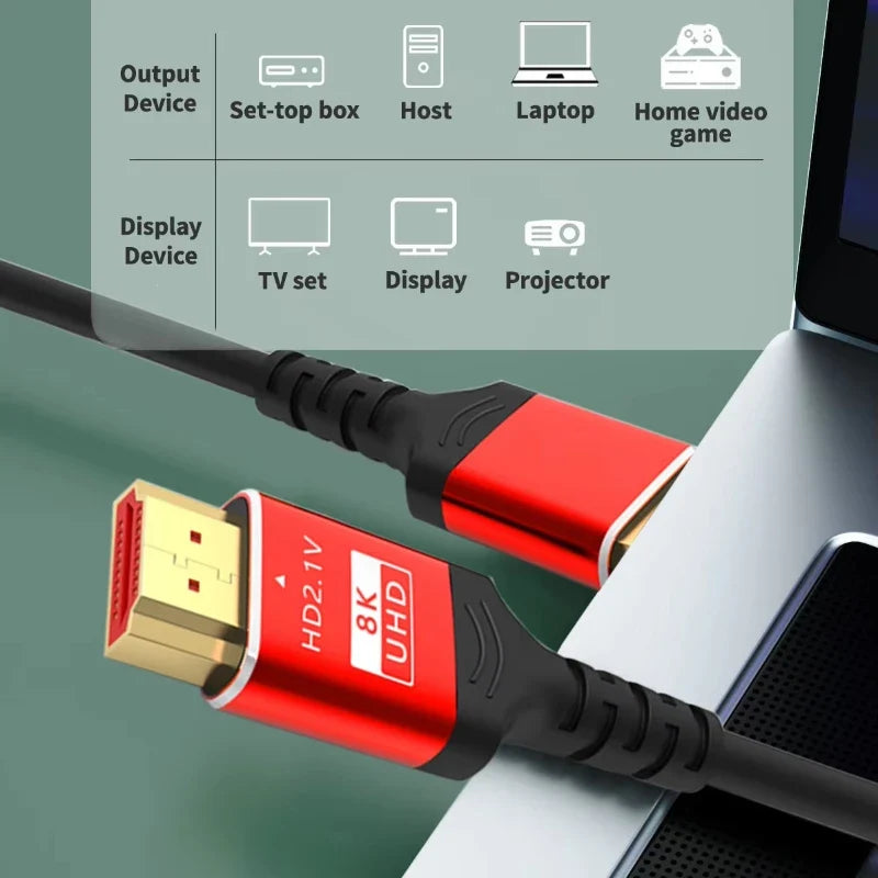 8K HDMI2.1 Cable High Speed HDMI 8K Cable 60HZ 2.1V 4K 144HZ 3D TV Computer Monitor Projector PS Game Console Audio And Video
