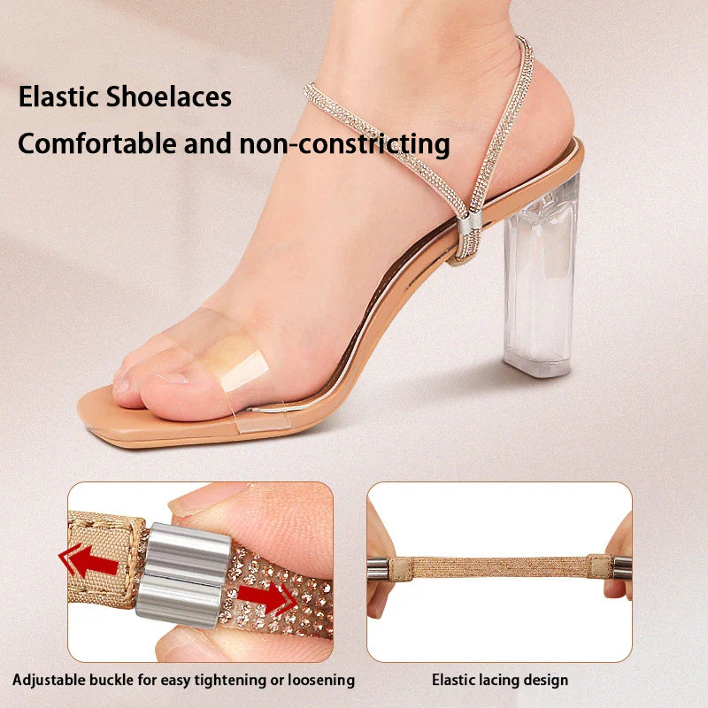 Rhinestone High Heels Shoes Band Anti-loose for Women Shoelaces Anti-drop Elastic Fixed Heel Laces shoe accessories