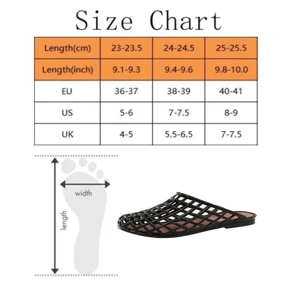 Round Toe PVC Crystal Slippers Non-Slip Soft Fishing Net Jelly Sandals Flat Low Bottom Transparent DIY Shoes Charms Shoes
