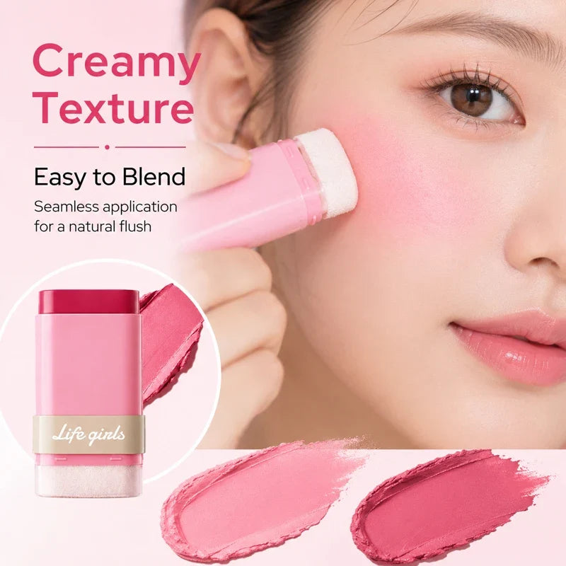 3-in-1 Cream Blush Stick Cheeks Lips Eyes, Long Lasting Waterproof Blendable Dewy Glow Makeup Stick for All Skin Tones