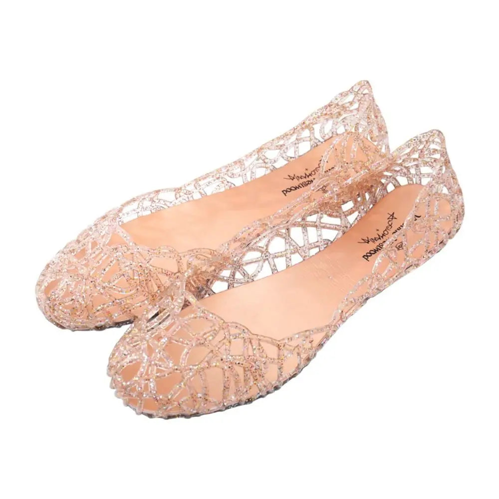 Casual Flat-soled Women Sandals Hollow Out Clear Beach Jelly Shoes Breathable Shallow Mouth Bling Sandals Ladies