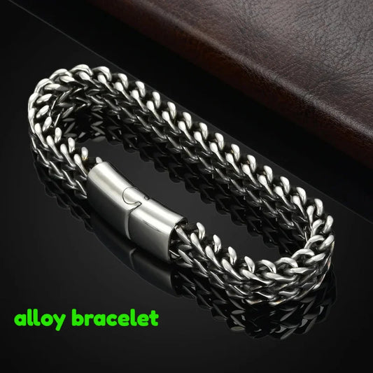 1pcs Men's Stainless Steel Braided Chain Bracelet, Punk Rock Wristband, Magnetic Clasp, Fashion Jewelry Gift for Him