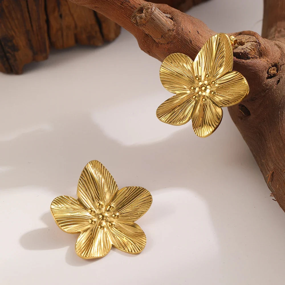 DOTIFI Stainless Steel Exaggerated Large Flower Design Earrings Female Fashion Retro Minimalist Ear Jewelry Party Creative Gifts
