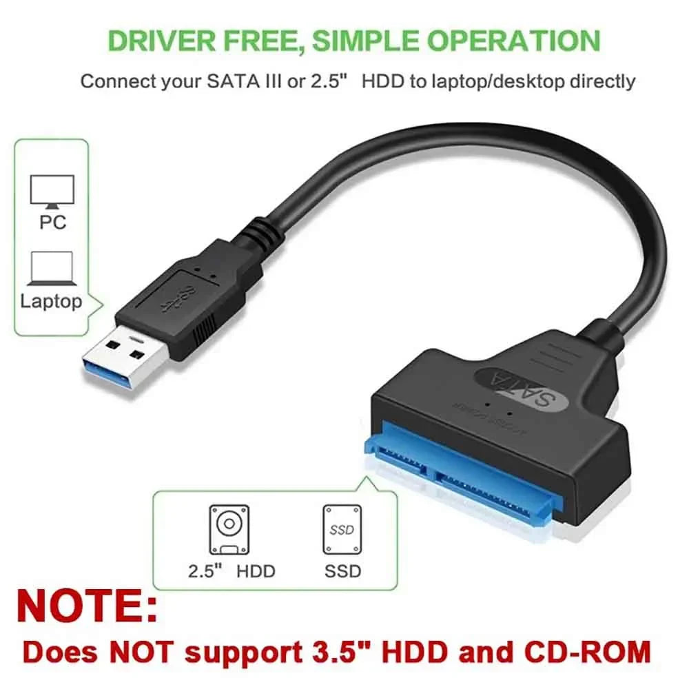 USB 3.0 SATA Cable Adapter Up to 6 Gbps Extension Computer Cables Connectors Support 2.5 Inches External Ssd Hdd Hard Drive USB