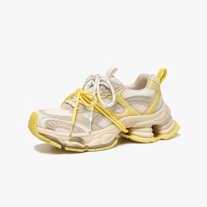BEAUTODAY Chunky Sneakers Women Synthetic Leather Mesh Round Toe Lace-up Sports Trainers Ladies Patchwork Shoes Handmade 29A51