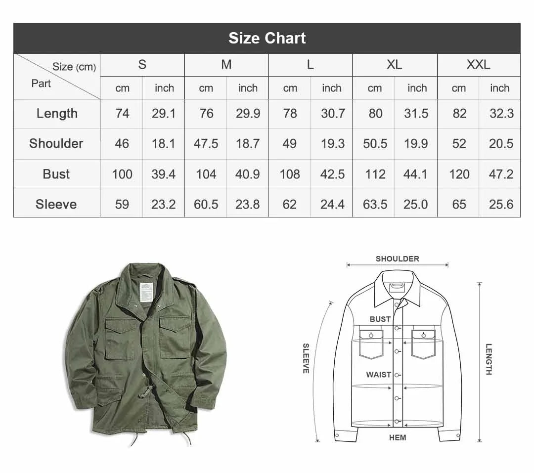 Maden Retro M65 Jackets for Men Green Outdoor Windbreaker Vintage Casual Solid Coat Mens Clothes Multi-Pocket Jacket