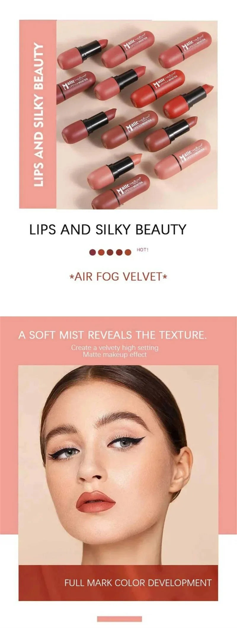 6-Color Matte Velvet Sexy Lipstick Waterproof Long-Lasting Nude Brown Lipstick Smooth High Pigment Profissional Lipgloss Makeup